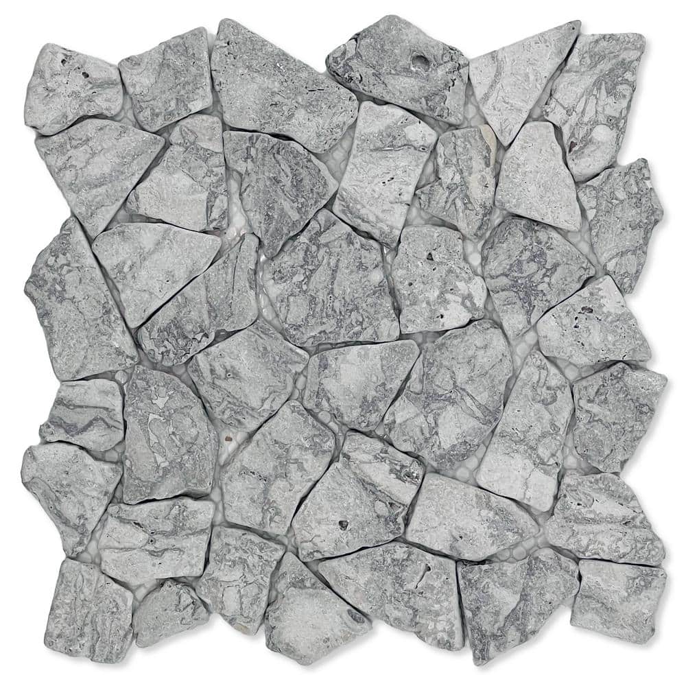11" x 11" Dove Gray Marble Interlocking Mosaic Tile