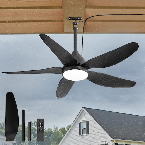 46 in. Outdoor Black Wet Rated Plug-in Fandelier Ceiling Fan with Light,Quiet DC Motor, Hook Downrod Mount for Patios
