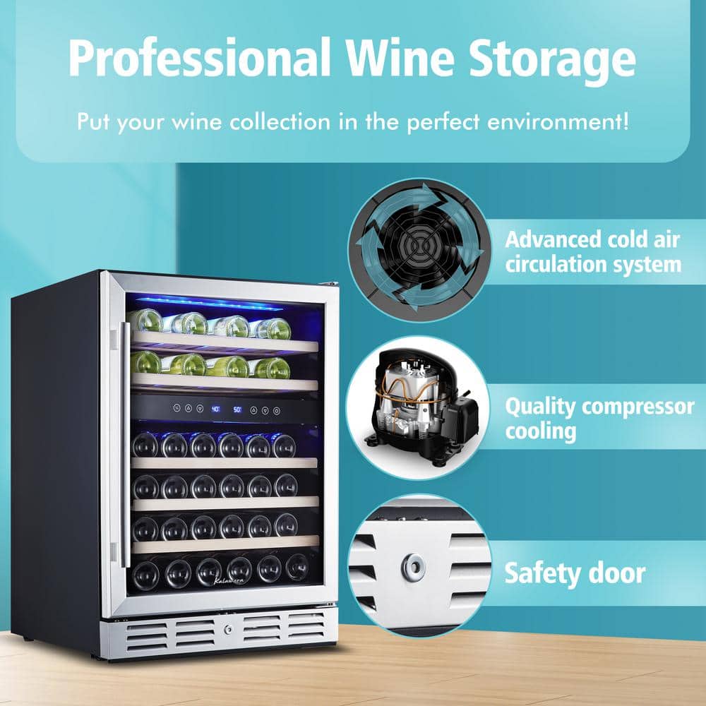 Kalamera 24" Stainless Steel Dual Zone Wine Refrigerator with LED Lighting