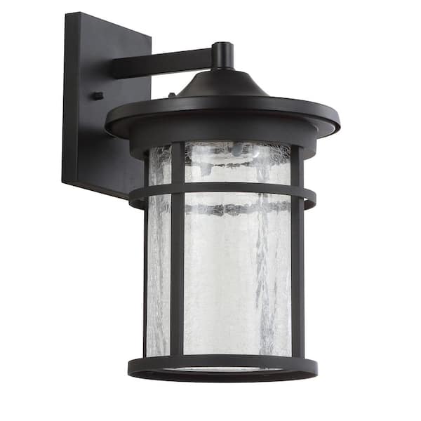 Porto Large 14 in. Black Integrated LED Outdoor Wall Lantern Crackled Glass/Metal Sconce