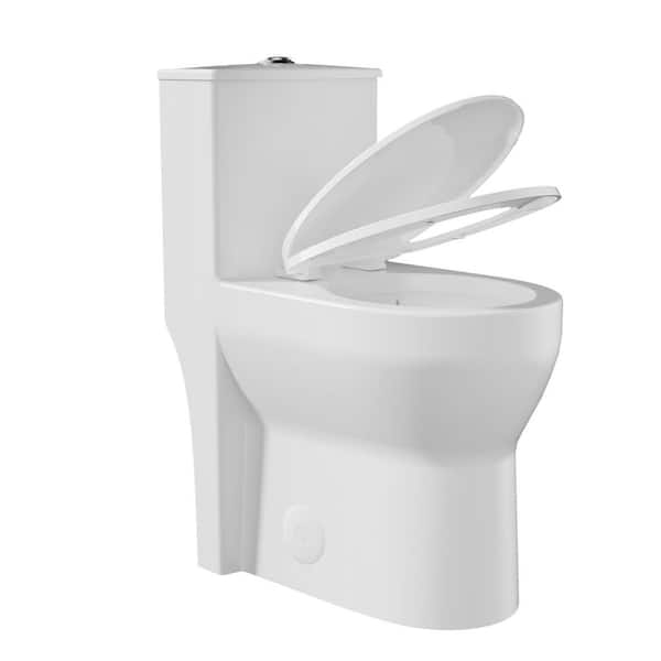 1-Piece Toilet 19 in. Tall Toilet 1.0/1.28 GPF Dual Flush Round Toilet in White with Soft Close Seat Included ADA Toilet