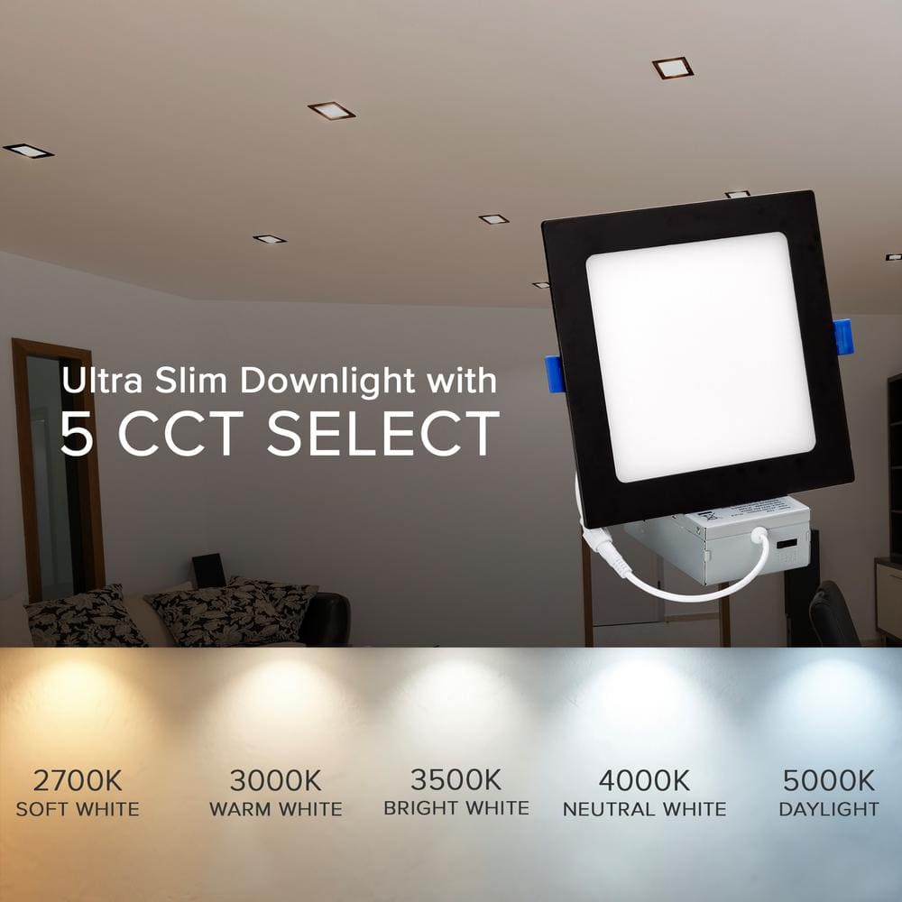 Black Aluminum 6-Inch Square Ultra-Thin Recessed LED Downlight