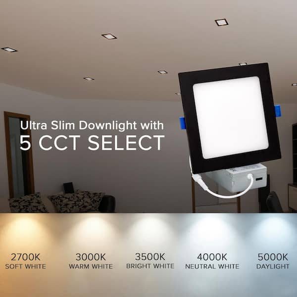 Maxxima 6 in. Slim Square Recessed LED Downlight, Black Trim