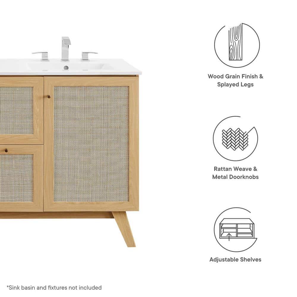 Soma 47'' Oak Freestanding Double Bathroom Vanity with Rattan Weave