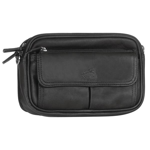 MANCINI 8 in. Compact Unisex Black Leather Bag