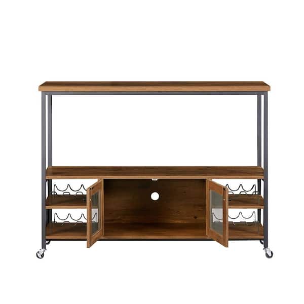 Spaco Brown 40.7 in. Wine Shelf Table Wine Bar Cabinet with Storage Compartment