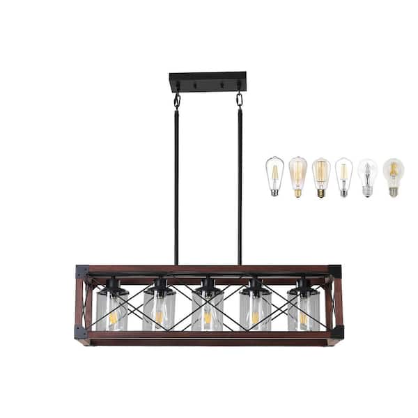 Latepis 5-Light Black Farmhouse Chandelier Pedant Lighting for Living Room Dinning Room