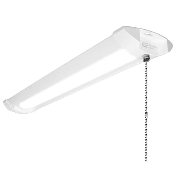 Commercial Electric 2 ft. Integrated LED White Shop Light with Pull Chain 2000LM 20-Watt Bright White 4000K Easy Install Church Keyholes