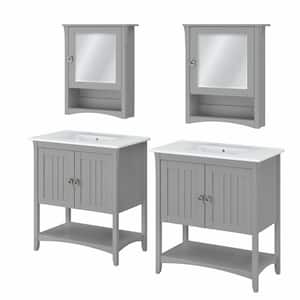 Salinas 31.89 in. W x 18.31 in. D x 34.06 in. H Double Sink Bath Vanity in Cape Cod Gray with White Wood Top and Mirror