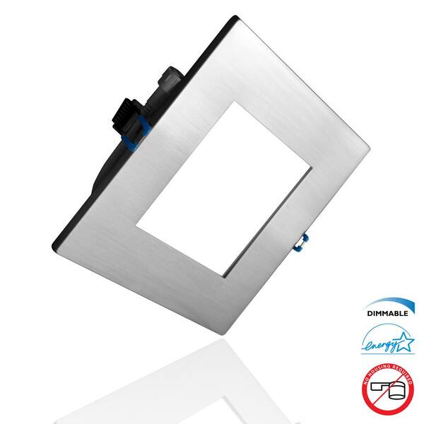 NICOR DLE Series 4 in. Square 5000K Nickel Integrated LED Recessed Canless Downlight with Trim