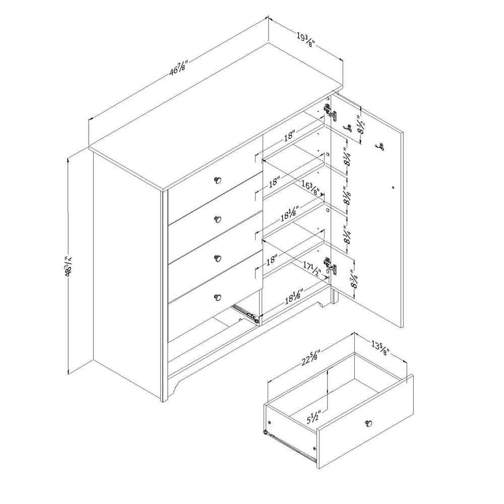 Soft Gray Contemporary Chest with 5 Drawers and Cabinet