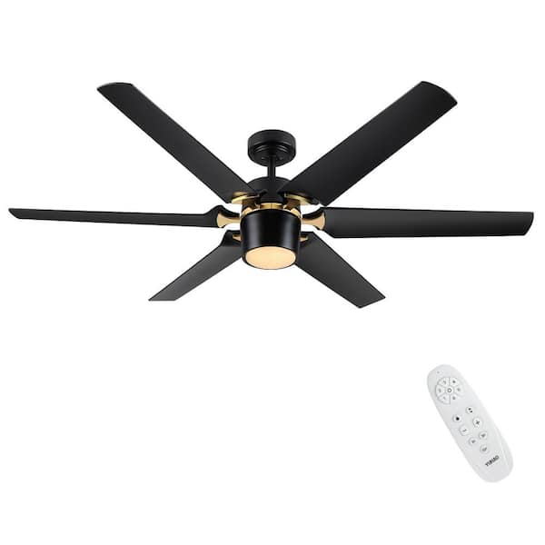 60 in. Indoor Matt Black Ceiling Fan with Dimmable Led Light and Remote Control For Living Room