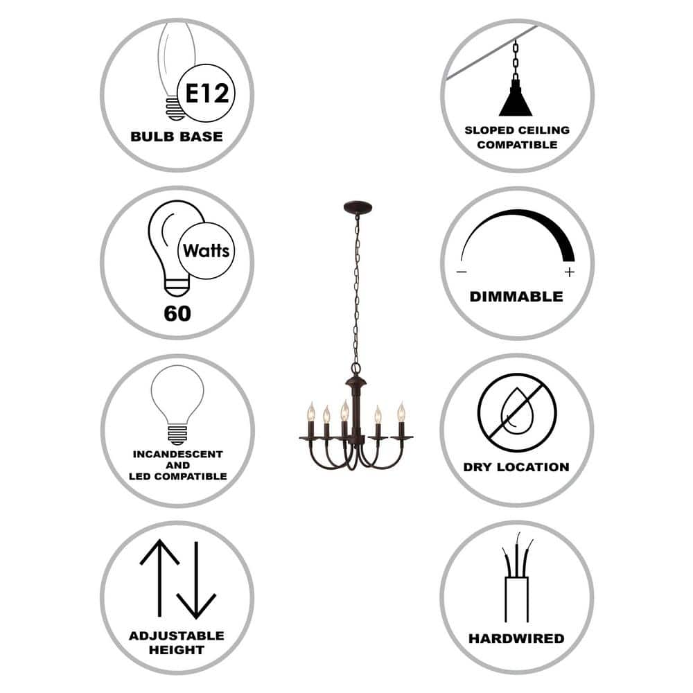 Oil Rubbed Bronze 5-Light Candle Chandelier