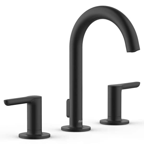 American Standard Studio S 8 in. Widespread 2-Handle Adjustable Width Bathroom Faucet with Lever Handle and Drain Assembly in Matte Black