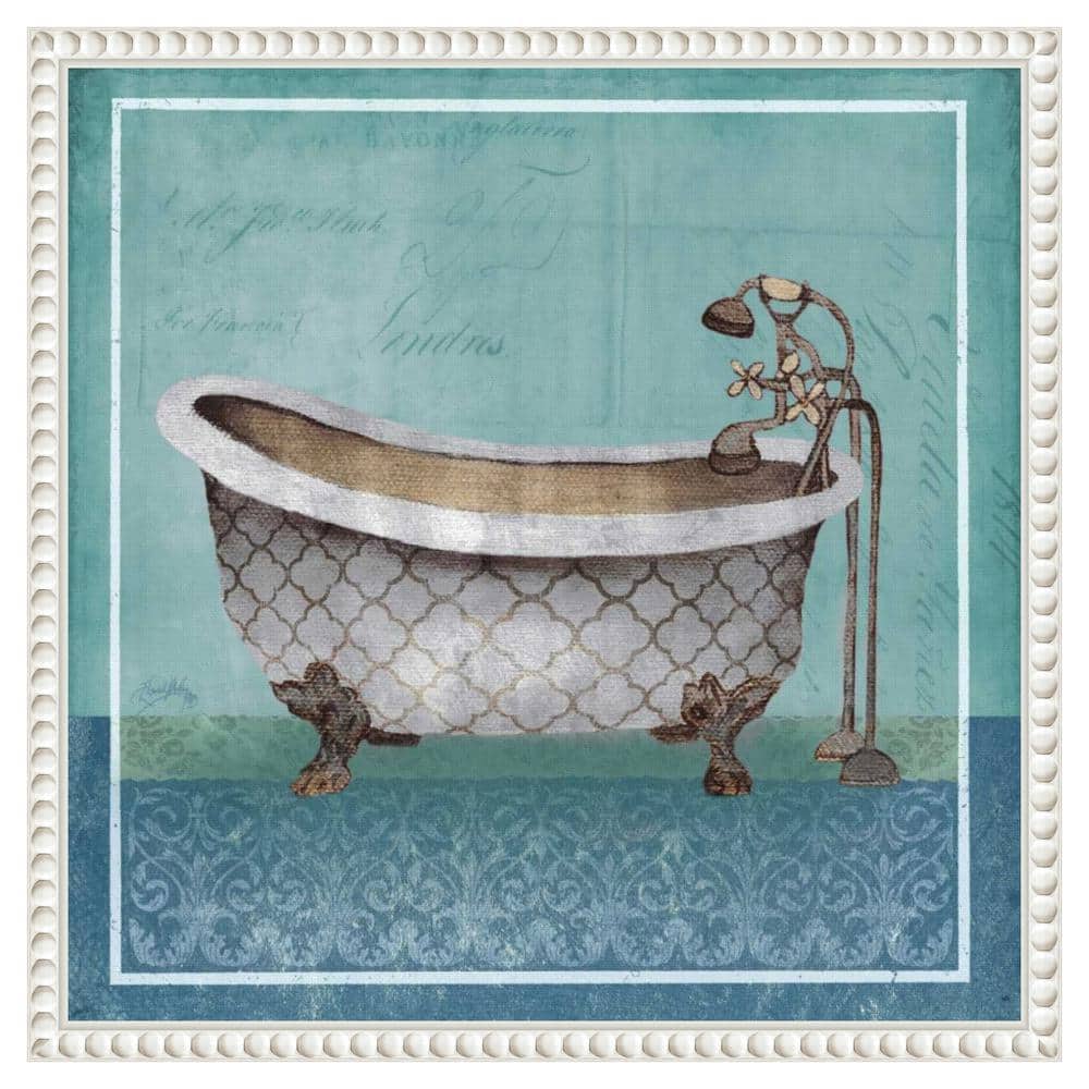 Regal Blue Bathtub Canvas Art with Beaded Frame