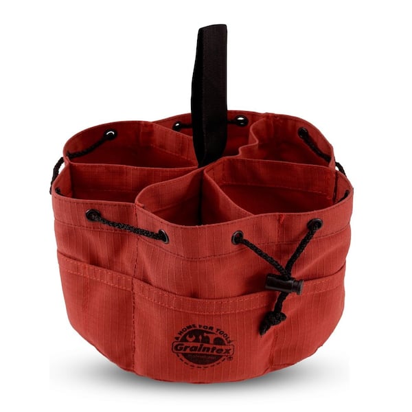 Graintex 10 in. 18-PocketS Grab Tool Bag with Drawstring Closure in Rust Canvas