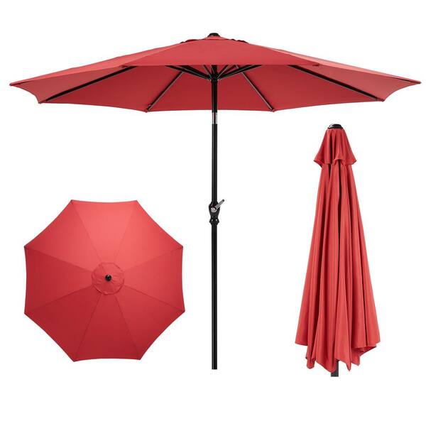 Unbranded New 9 ft. Aluminum Tilt Patio Umbrella, Market Umbrella UV Protected with Button Tilt and Crank in Red, without Base