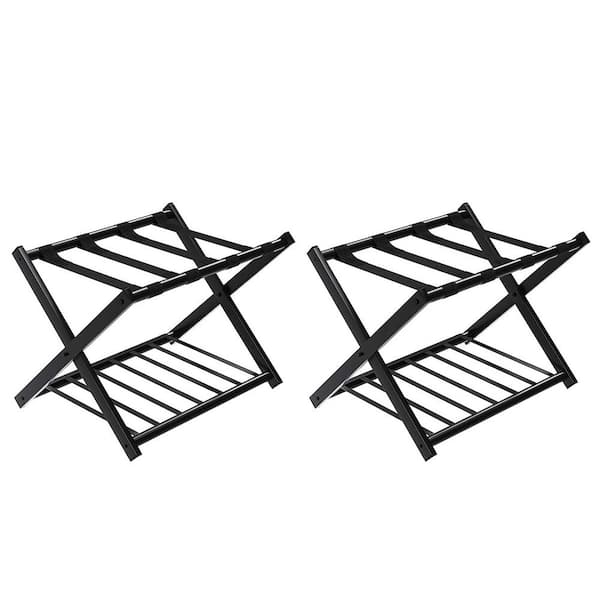 Black Folding Iron Luggage Rack Suitcase Shoe Holder (Set of 2)