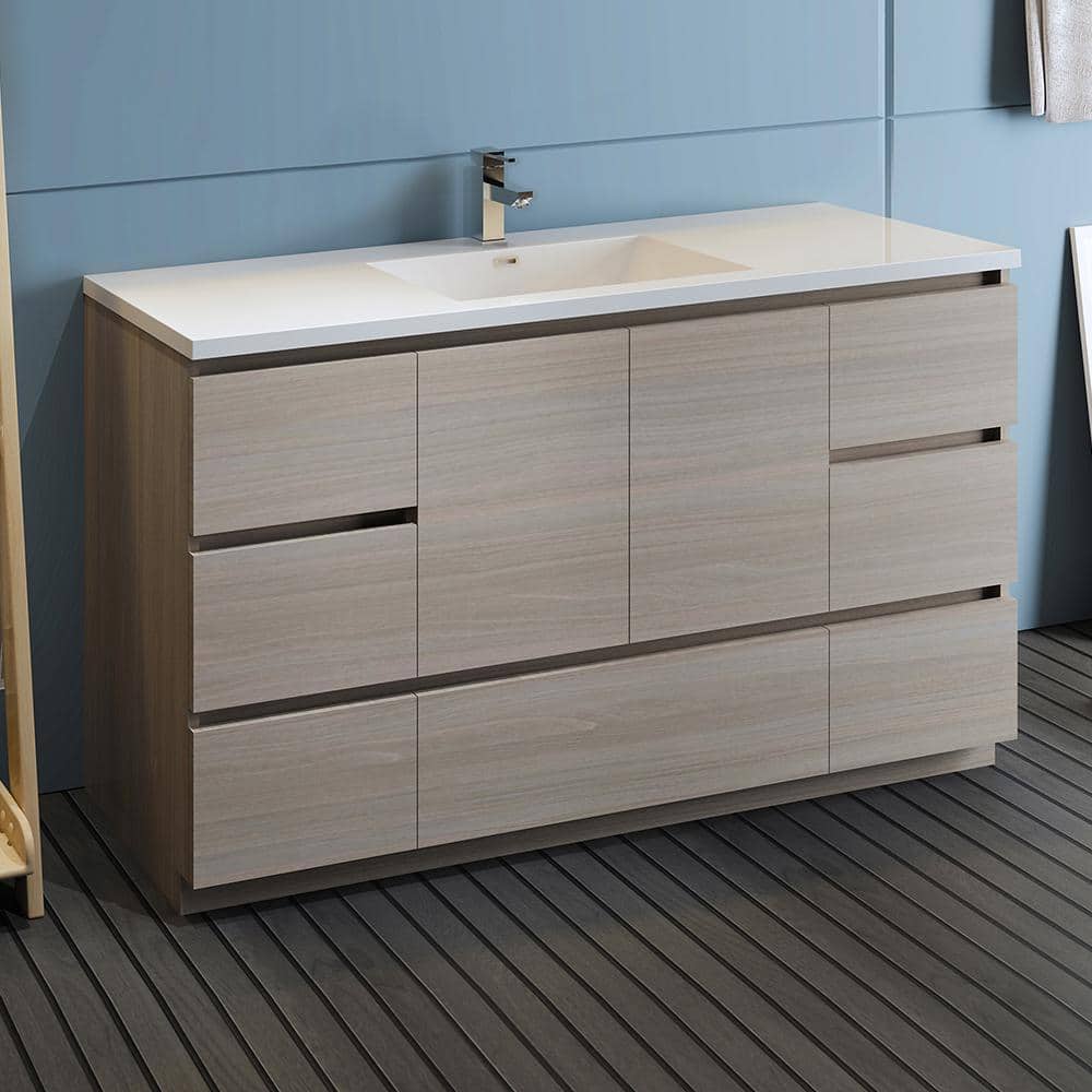 Lazzaro 60" Gray Solid Wood & MDF Modern Freestanding Single Sink Vanity