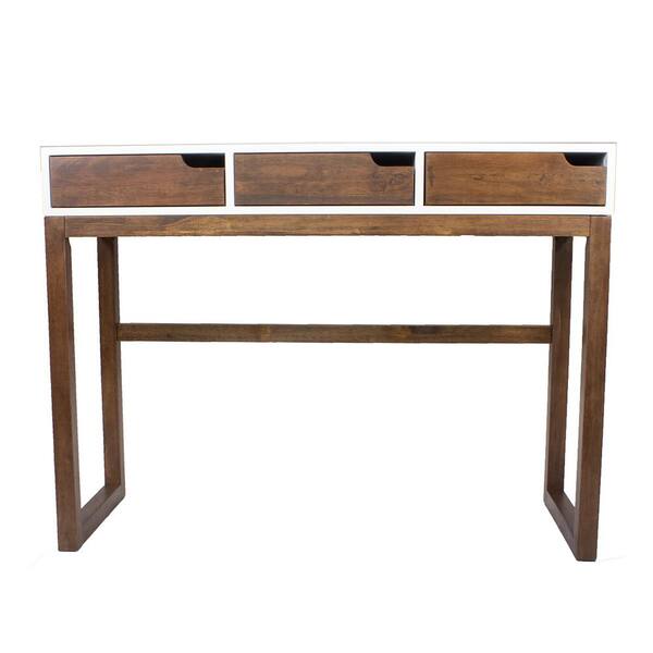 HomeRoots Shelly 43 in. White/Mocha Standard Rectangle Wood Console Table with Drawers