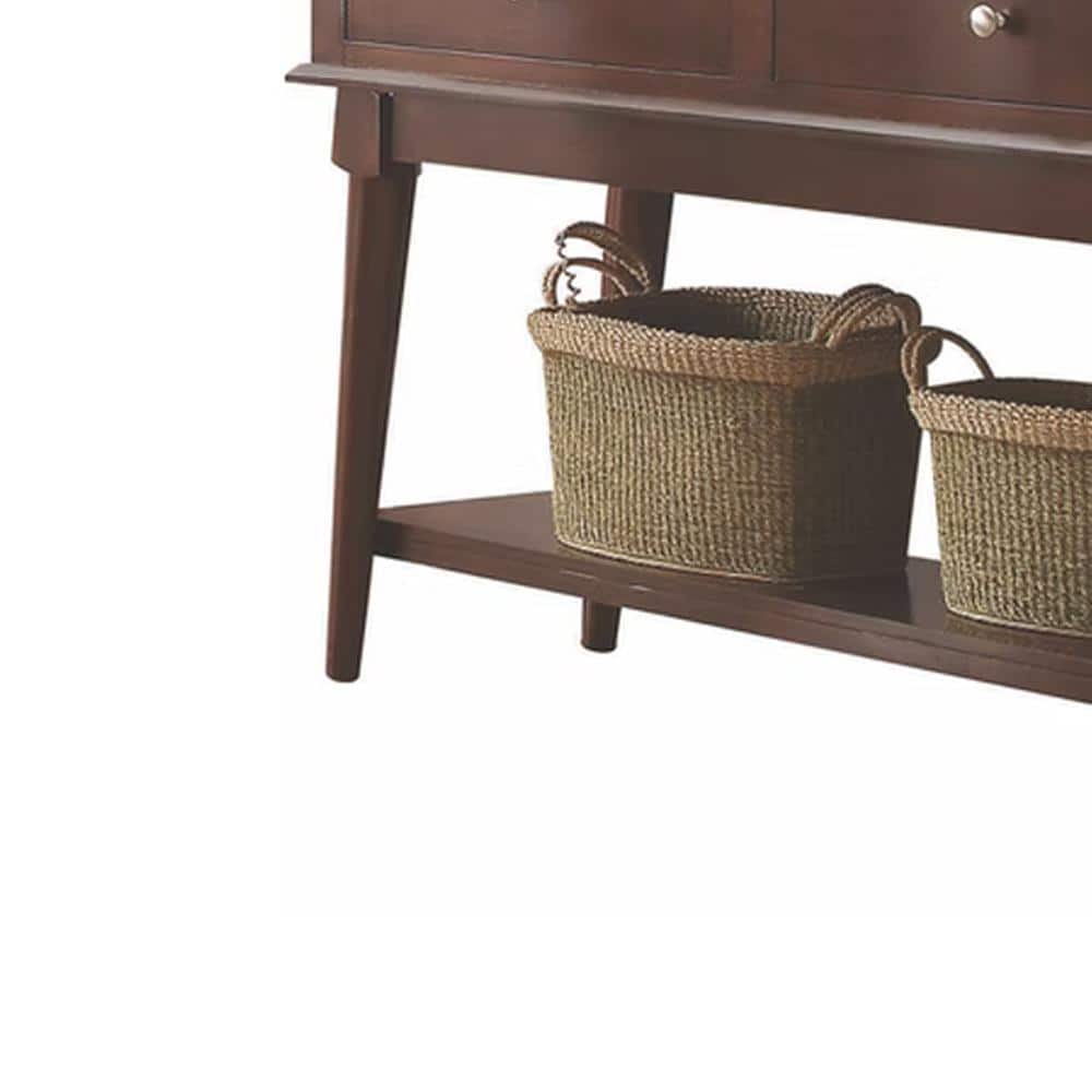 White Marble and Walnut 2-Drawer Server with Bottom Shelf