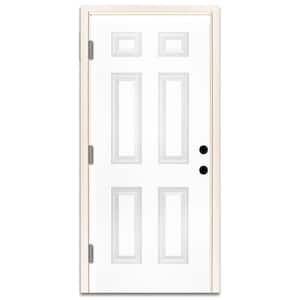 30 in. x 80 in. Premium 6-Panel Primed White Steel Prehung Front Door with 30 in. Right-Hand Outswing and 4 in. Wall