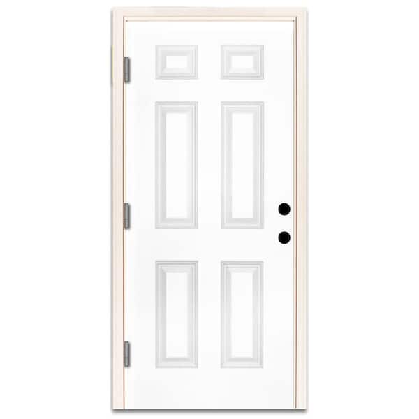 Steves & Sons 30 in. x 80 in. Premium 6-Panel Primed White Steel Prehung Front Door with 30 in. Right-Hand Outswing and 4 in. Wall