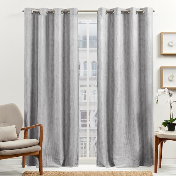 EXCLUSIVE HOME Leia Silver Textured Woven Room Darkening Grommet Top Curtain, 50 in. W x 96 in. L (Set of 2)