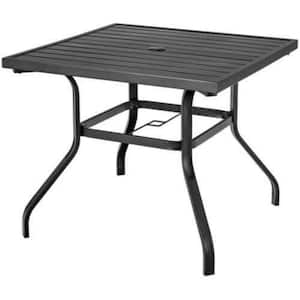37 in. Square Steel Outdoor Dining Table in Black with Umbrella Pole Hole