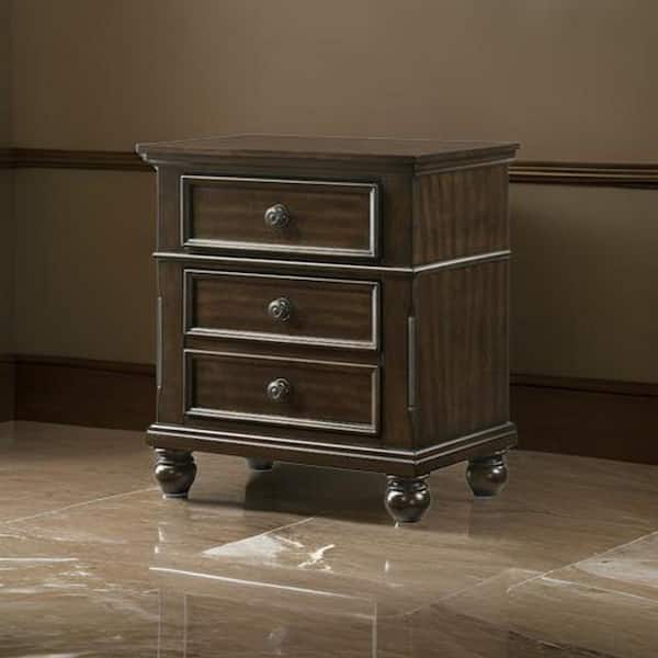 Benjara 26 in. Brown 3-Drawers Wooden Nightstand