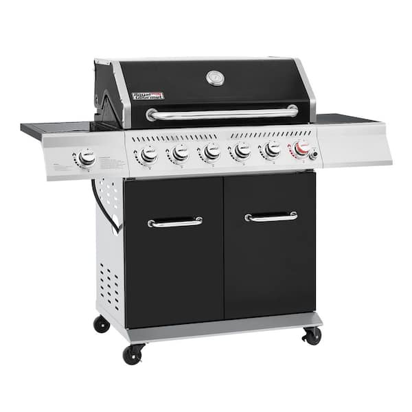 6-Burner BBQ Liquid Propane Gas Grill with Sear Burner and Side Burner, 74,000 BTU, Cabinet Style Grill in Black
