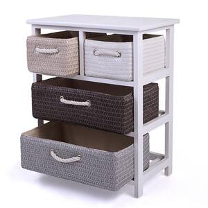 4-Drawer White Dresser with Woven Baskets (23.60"H X 19.70"W X 11.80"D)