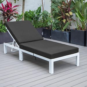 Chelsea Modern White Aluminum Outdoor Patio Chaise Lounge Chair with Black Cushions