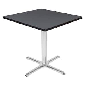 Eiss 30 in. L Square Chrome and Grey Wood X-Base Table (Seats 4)