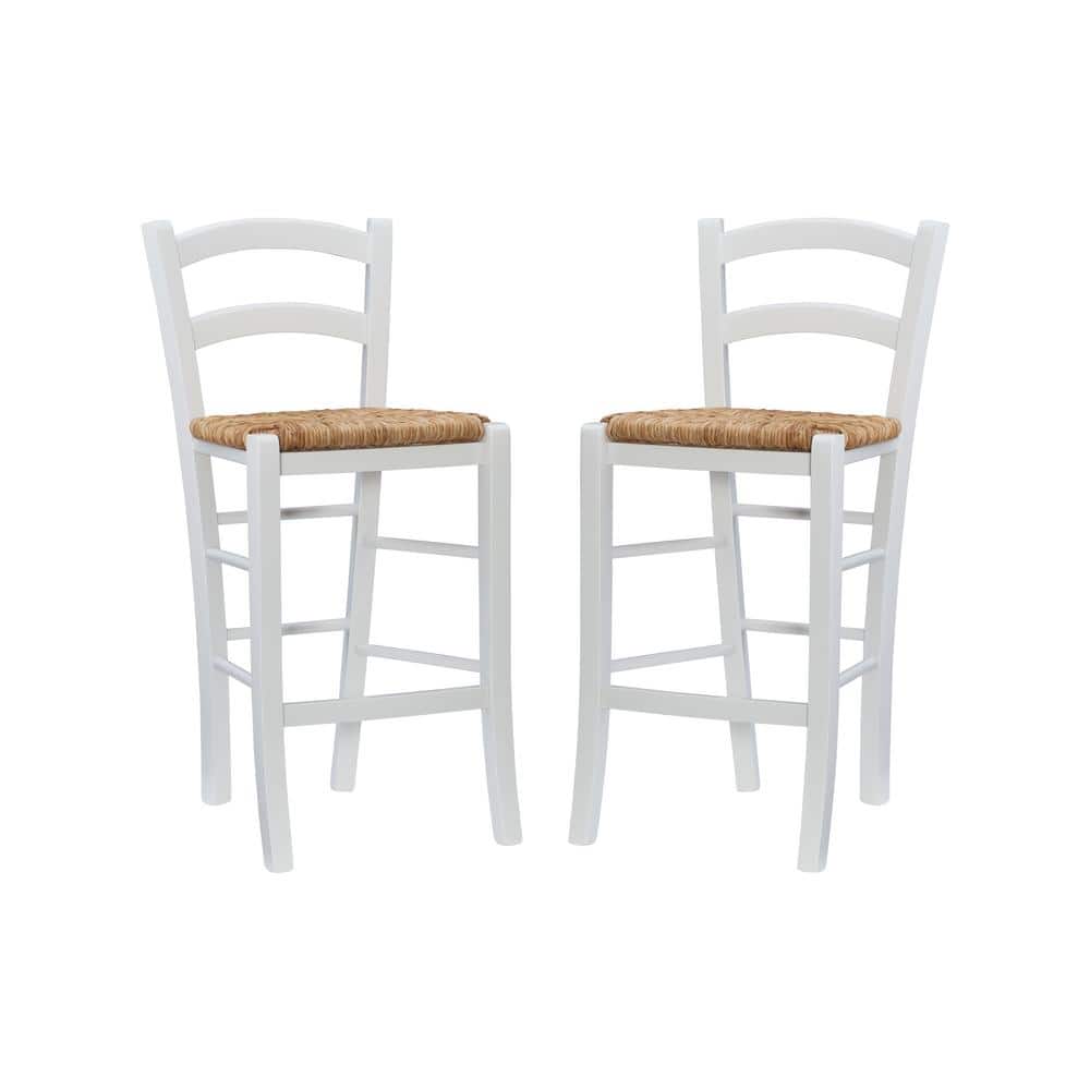 Kirsten 24.5 in. White Ladder Back Wood Counter Stool with Rush Seat Set of