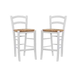 Kirsten 35.5"H White Ladder Back Wood 24.4" Seat Height (Set of 2) Counter Stool with Rush Seat