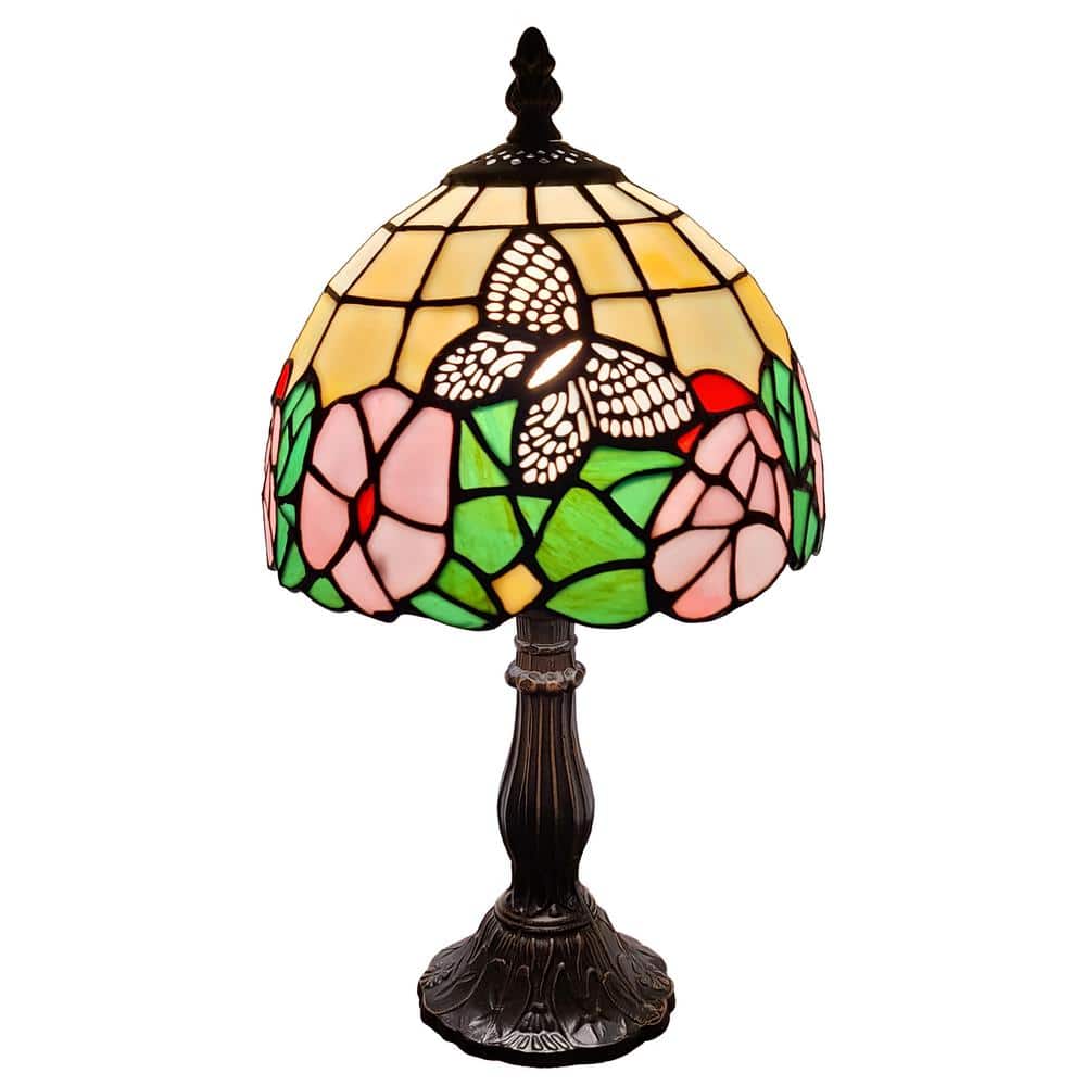 Tiffany Style Floral Stained Glass Mini Table Lamp with Bronze Base