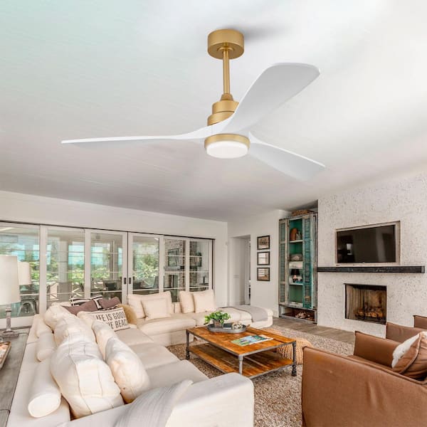 52 in. Indoor Gold Downrod Mount Standard Ceiling Fan with Light and Remote, Wood Blades, Noiseless Motor