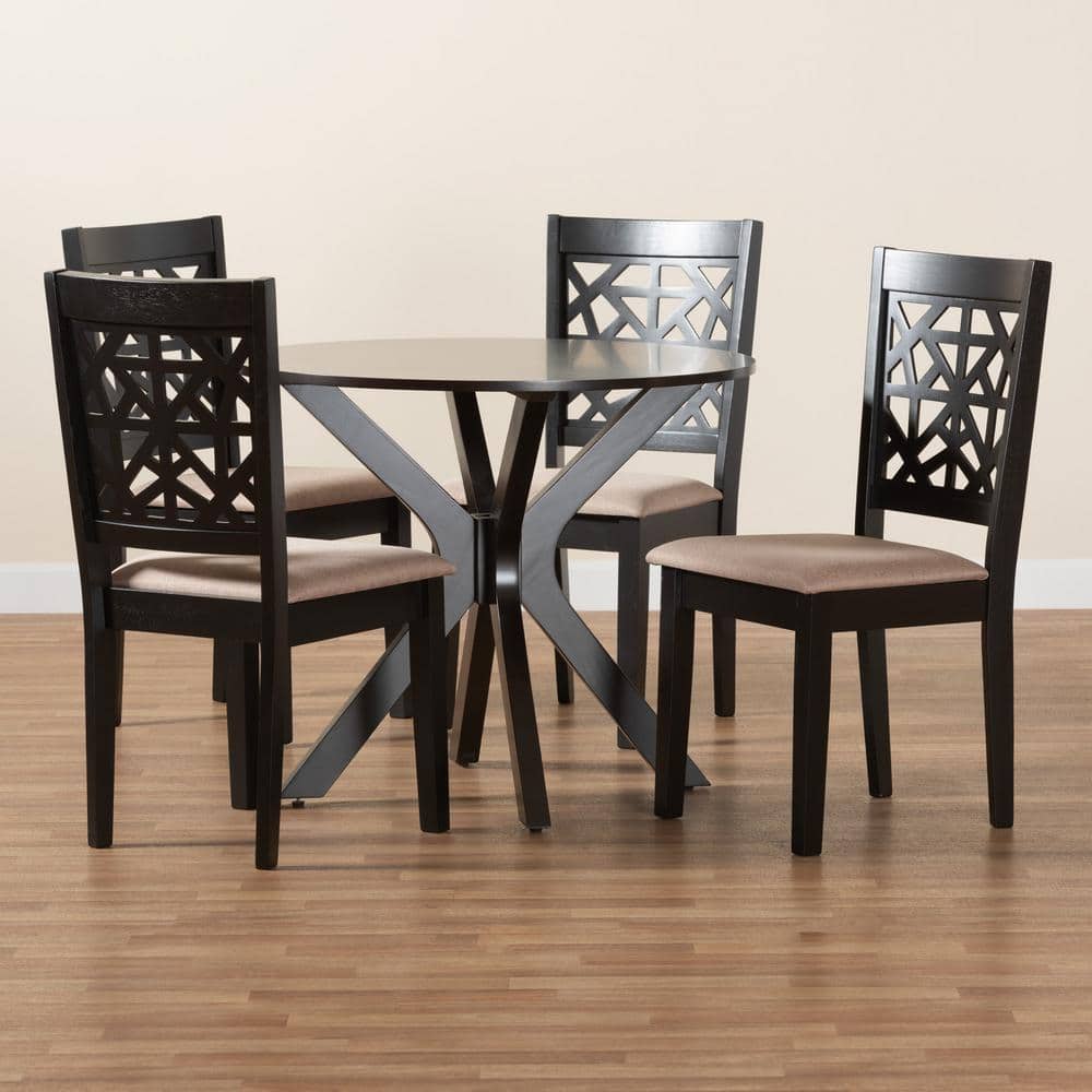 Karel Modern Beige Fabric and Espresso Wood 5-Piece Dining Set