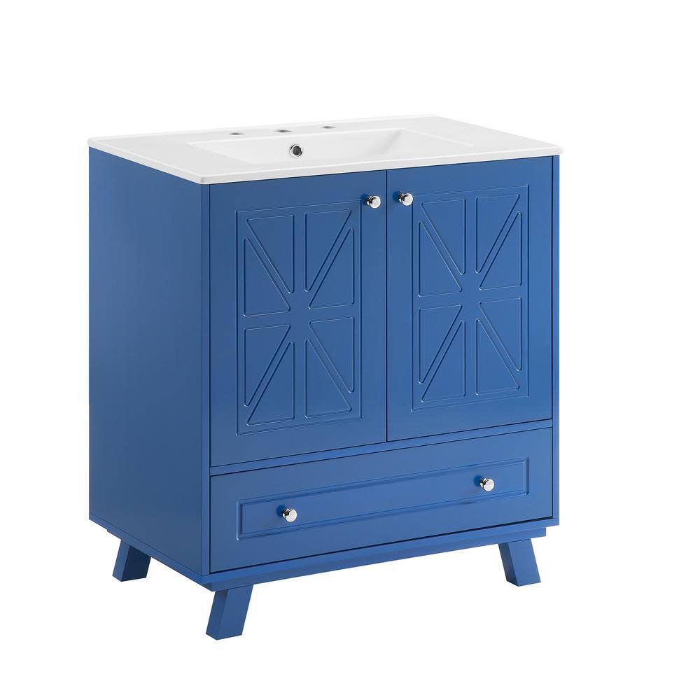 30 in. W Single Sinks Freestanding Blue Bath Vanity with White Ceramic Top Unassembled, No Faucet price history on PriceWatchPro