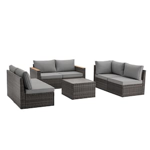 Gray 7-Piece Wicker Patio Conversation Set, Outdoor Sofa Set with Gray Cushions