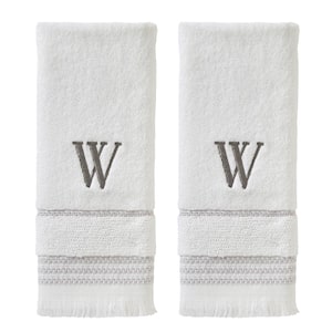 Casual Monogram Letter W Hand Towel 2 piece set, white, cotton