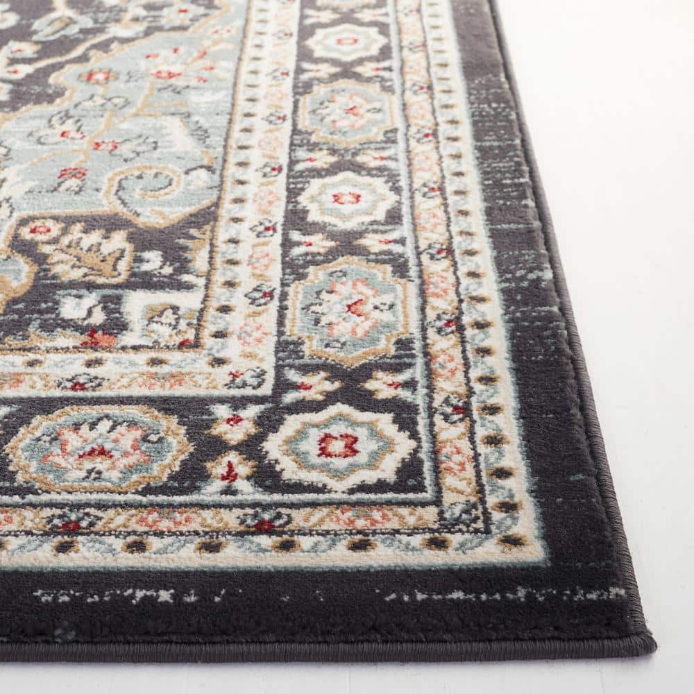 Anthracite Teal Square Synthetic 7' Easy Care Area Rug