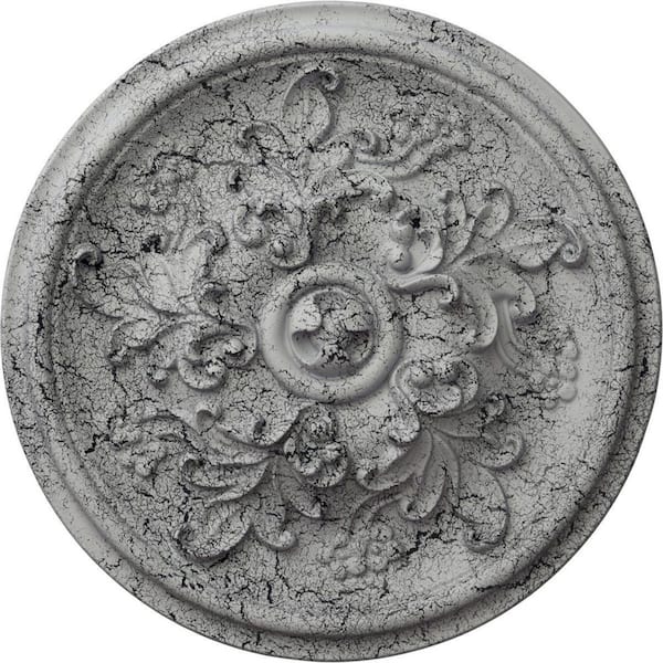 Ekena Millwork 2-3/4 in. x 14-1/2 in. x 14-1/2 in. Polyurethane Katheryn Ceiling Medallion, Ultra Pure White Crackle