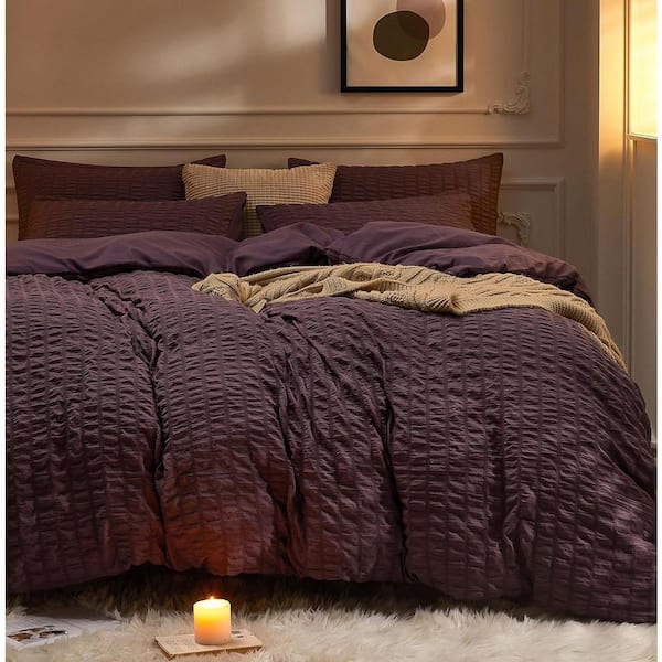 Purple Duvet Cover Queen Size, 3-Pieces Microfiber Bedding Set