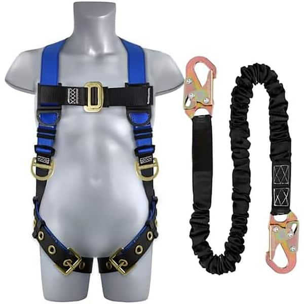 Men's Full Body Safety Harness Kit with Shock Absorbing Lanyard and Tongue Buckle for Construction Work