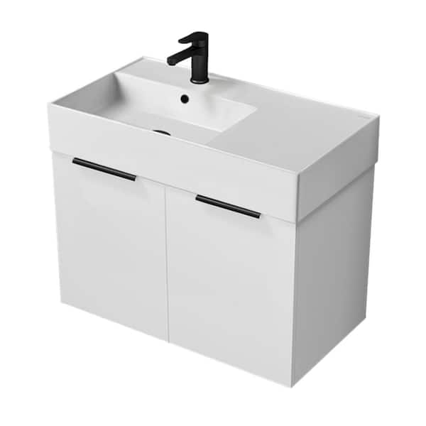 Derin 31.9 in. W x 17.3 in. D x 25.2 in. H Modern Bathroom Vanity in Glossy White With White Ceramic Top