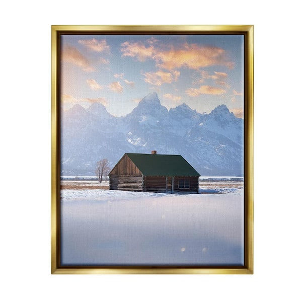 Stupell Industries Snowy Winter Cabin by Jared Kreiss 1 Piece Floater Frame Graphic Print Nature Poster Art Print 31 in. x 25 in.