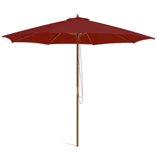 Costway 10 ft. 8 Bamboo Ribs Sunshade Canopy Market Patio Umbrella in Wine