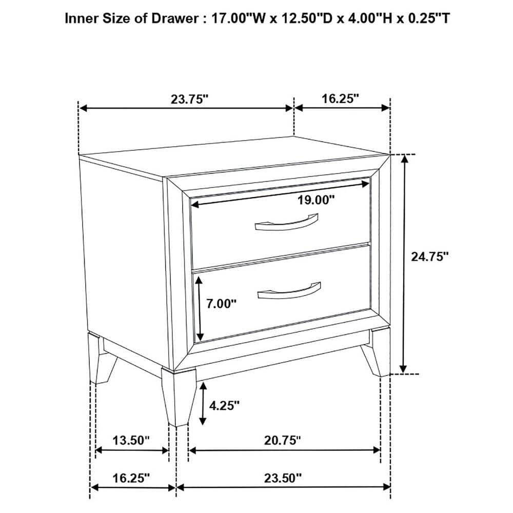 Watson 24" Gray Oak and Black 2-Drawer Nightstand